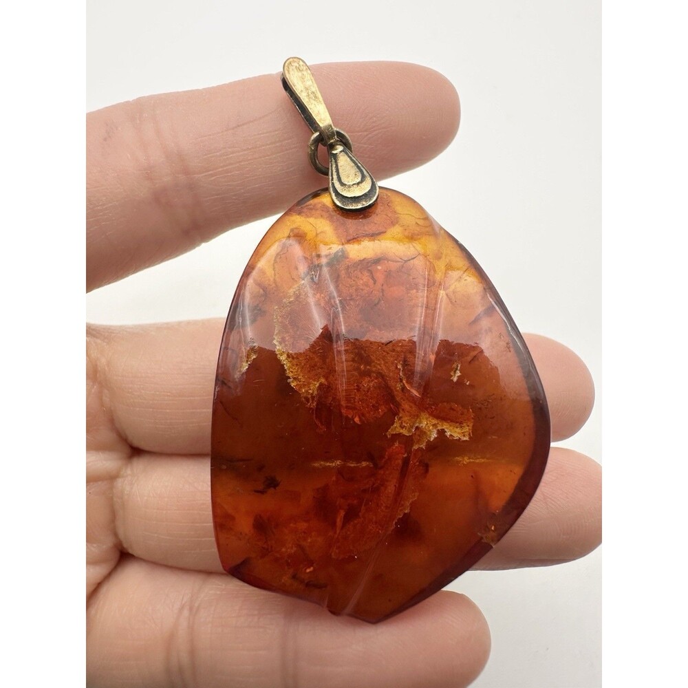 Antique Carved Amber Pendant Stamped 875
